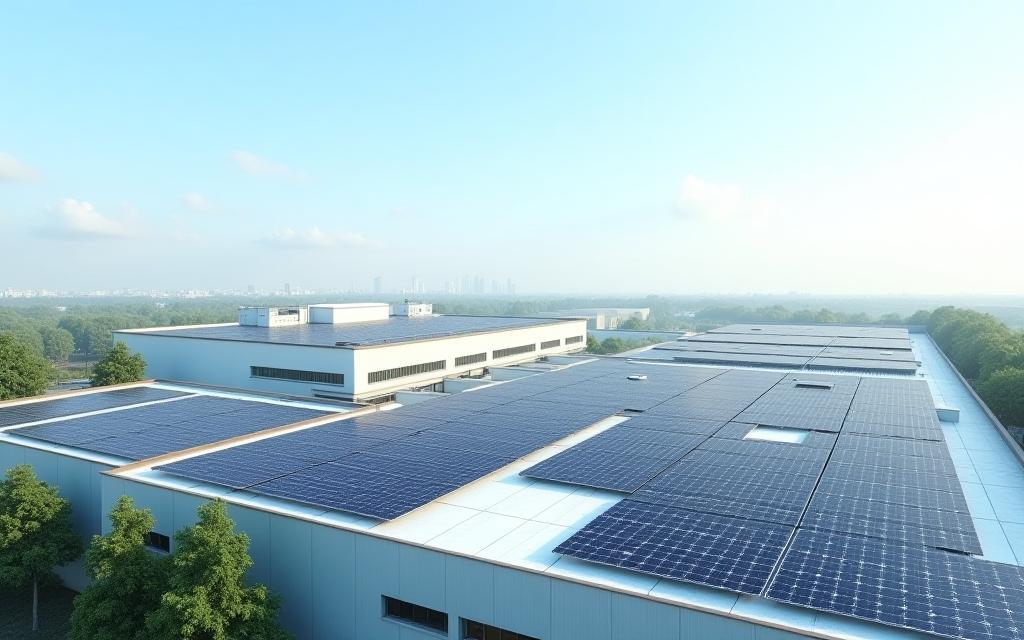 Solar panels atop Bharad Textiles factory